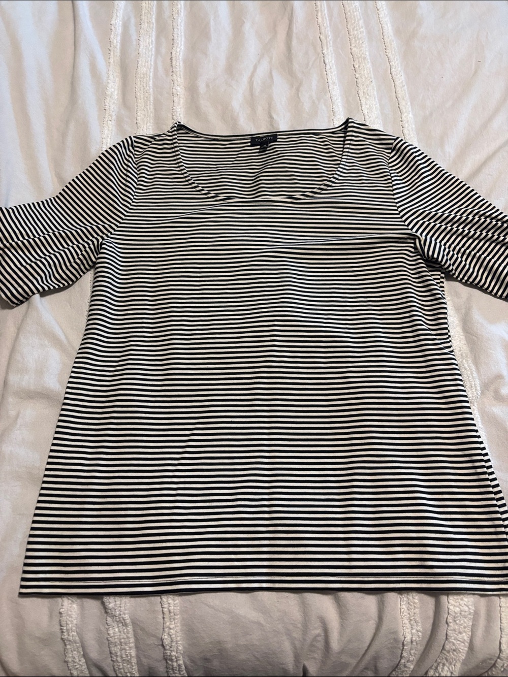 Talbots Black and White Striped Scoop Neck Short Sleeve Top